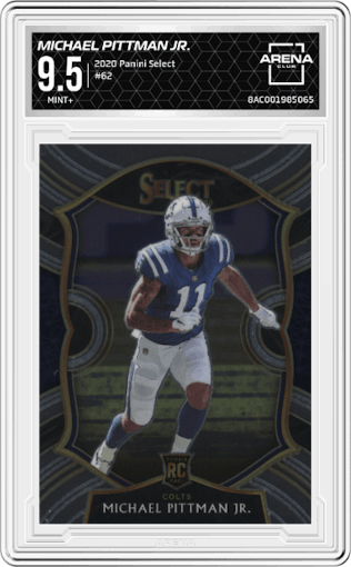 Michael Pittman Jr. from the 2020 Panini Select set graded by Arena Club and given an overall grade of 9.5.