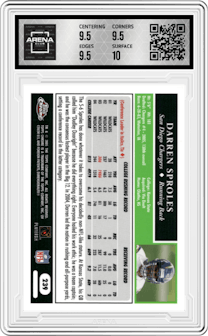 Darren Sproles from the 2005 Topps Chrome set graded by Arena Club and given an overall grade of 10.
