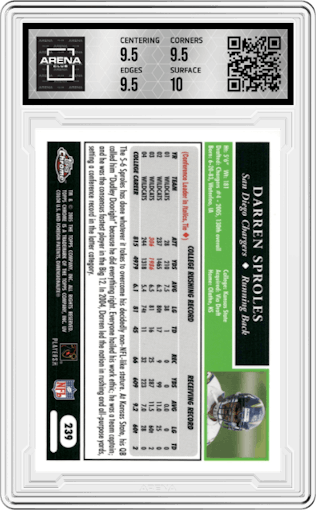Darren Sproles from the 2005 Topps Chrome set graded by Arena Club and given an overall grade of 10.