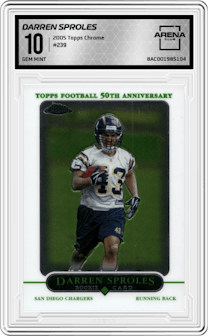 Darren Sproles from the 2005 Topps Chrome set graded by Arena Club and given an overall grade of 10.