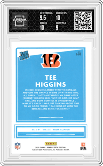 Tee Higgins from the 2020 Panini Donruss Optic set graded by Arena Club and given an overall grade of 9.5.
