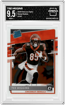Tee Higgins from the 2020 Panini Donruss Optic set graded by Arena Club and given an overall grade of 9.5.