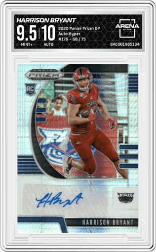 Harrison Bryant from the 2020 Panini Prizm Draft Picks set featuring a Hyper parallel graded by Arena Club and given an overall grade of 9.5.