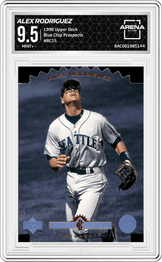 Alex Rodriguez from the 1996 Upper Deck set graded by Arena Club and given an overall grade of 9.5.