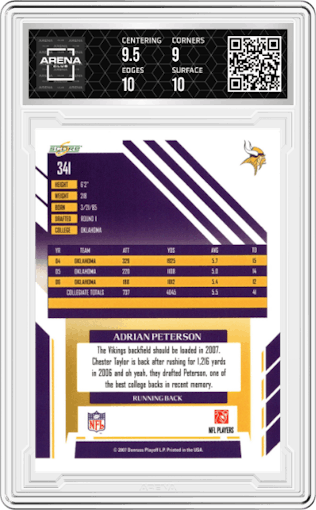 Adrian Peterson from the 2007 Score set graded by Arena Club and given an overall grade of 9.5.