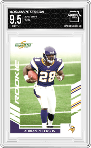 Adrian Peterson from the 2007 Score set graded by Arena Club and given an overall grade of 9.5.