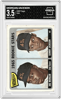 Joe Morgan/Sonny Jackson from the 1965 Topps set graded by Arena Club and given an overall grade of 3.5.
