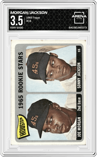 Joe Morgan/Sonny Jackson from the 1965 Topps set graded by Arena Club and given an overall grade of 3.5.