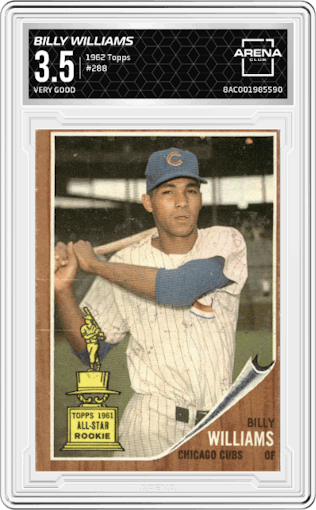 Billy Williams from the 1962 Topps set graded by Arena Club and given an overall grade of 3.5.