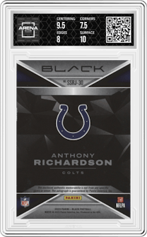 Anthony Richardson from the 2023 Panini Black set graded by Arena Club and given an overall grade of 8.