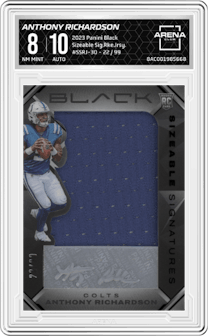 Anthony Richardson from the 2023 Panini Black set graded by Arena Club and given an overall grade of 8.