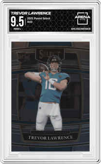 Trevor Lawrence from the 2021 Panini Select set graded by Arena Club and given an overall grade of 9.5.