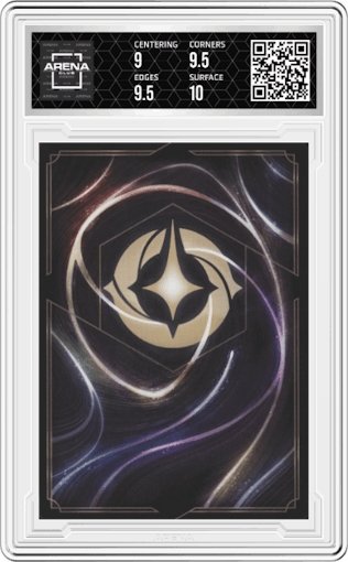 Tinker Bell from the 2023 Disney Lorcana set featuring a Foil parallel graded by Arena Club and given an overall grade of 9.5.