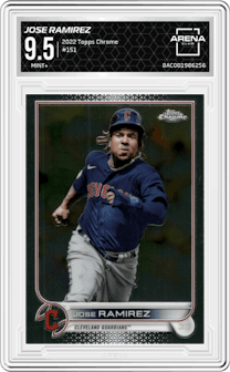 Jose Ramirez from the 2022 Topps Chrome set graded by Arena Club and given an overall grade of 9.5.