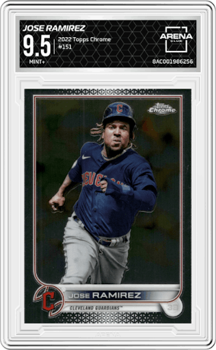 Jose Ramirez from the 2022 Topps Chrome set graded by Arena Club and given an overall grade of 9.5.