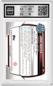 Josh Whyle from the 2022 Bowman University Chrome set graded by Arena Club and given an overall grade of 10.