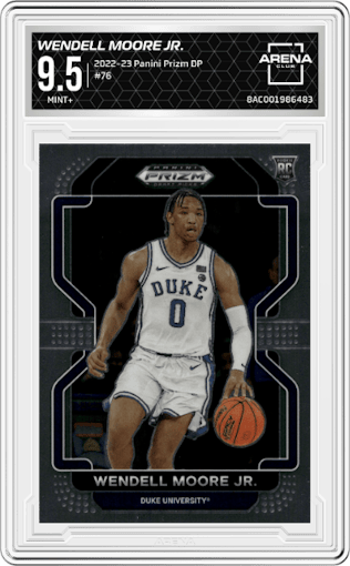 Wendell Moore Jr. from the 2022-23 Panini Prizm Draft Picks set graded by Arena Club and given an overall grade of 9.5.