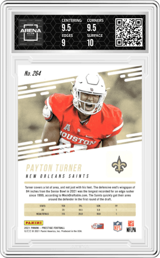 Payton Turner from the 2021 Panini Prestige set graded by Arena Club and given an overall grade of 9.5.