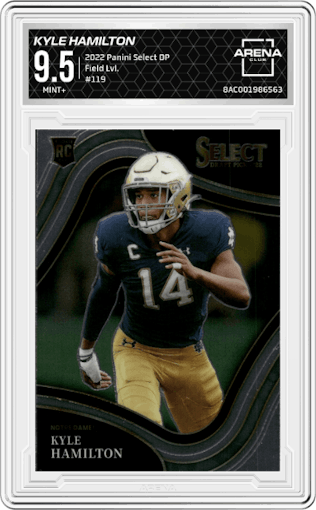 Kyle Hamilton from the 2022 Panini Select Draft Picks set graded by Arena Club and given an overall grade of 9.5.
