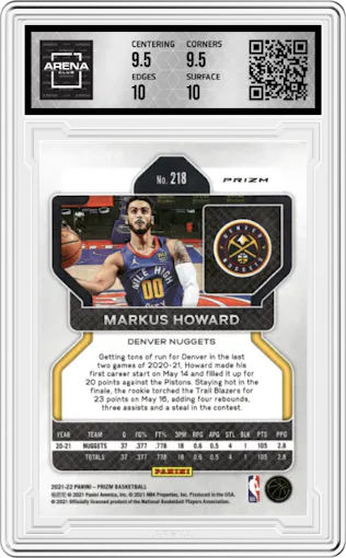 Markus Howard from the 2021-22 Panini Prizm  set featuring a Ruby Wave parallel graded by Arena Club and given an overall grade of 10.