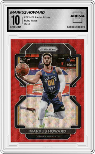 Markus Howard from the 2021-22 Panini Prizm  set featuring a Ruby Wave parallel graded by Arena Club and given an overall grade of 10.