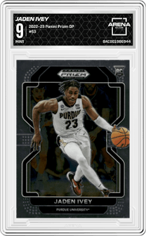Jaden Ivey from the 2022-23 Panini Prizm Draft Picks set graded by Arena Club and given an overall grade of 9.