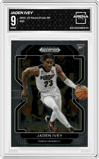 Jaden Ivey from the 2022-23 Panini Prizm Draft Picks set graded by Arena Club and given an overall grade of 9.
