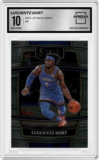 Luguentz Dort from the 2021-22 Panini Select set graded by Arena Club and given an overall grade of 10.