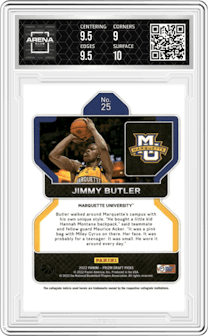 Jimmy Butler from the 2022-23 Panini Prizm Draft Picks set graded by Arena Club and given an overall grade of 9.5.