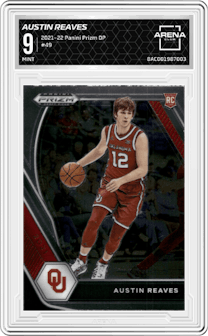 Austin Reaves from the 2021-22 Panini Prizm Draft Picks set graded by Arena Club and given an overall grade of 9.