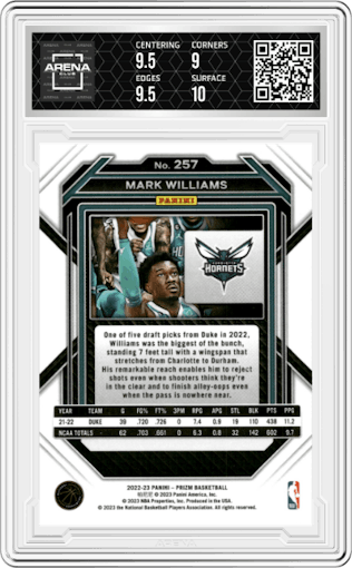 Mark Williams from the 2022-23 Panini Prizm  set graded by Arena Club and given an overall grade of 9.5.