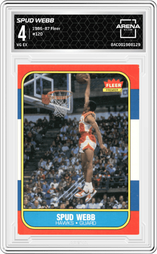Spud Webb from the 1986-87 Fleer set graded by Arena Club and given an overall grade of 4.