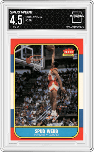 Spud Webb from the 1986-87 Fleer set graded by Arena Club and given an overall grade of 4.5.