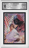 The Dark Lord and a New Hope from the 2022 Topps Chrome Star Wars Galaxy set featuring a X-Fractor parallel graded by Arena Club and given an overall grade of 10.
