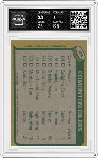 Wayne Gretzky from the 1980-81 Topps set graded by Arena Club and given an overall grade of 6.
