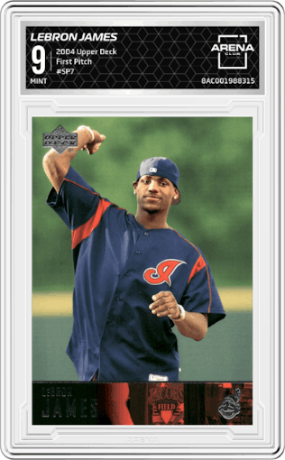 LeBron James from the 2004 Upper Deck set graded by Arena Club and given an overall grade of 9.