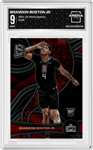 Brandon Boston Jr.  from the 2021-22 Panini Spectra set graded by Arena Club and given an overall grade of 9.
