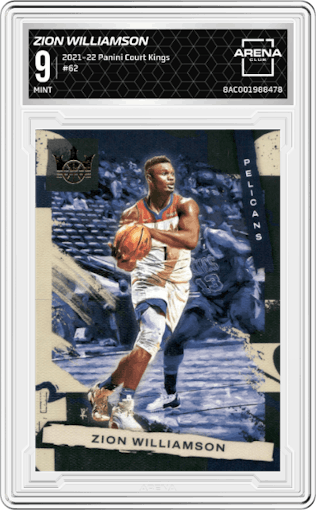 Zion Williamson from the 2021-22 Panini Court Kings set graded by Arena Club and given an overall grade of 9.