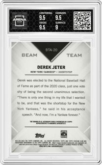 Derek Jeter from the 2022 Topps Stadium Club Members Only Derek Jeter set graded by Arena Club and given an overall grade of 9.5.
