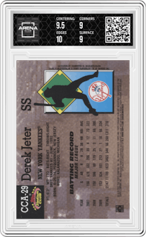 Derek Jeter from the 2022 Topps Stadium Club Members Only Derek Jeter set graded by Arena Club and given an overall grade of 9.5.