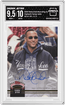 Derek Jeter from the 2022 Topps Stadium Club Members Only Derek Jeter set graded by Arena Club and given an overall grade of 9.5.