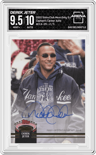 Derek Jeter from the 2022 Topps Stadium Club Members Only Derek Jeter set graded by Arena Club and given an overall grade of 9.5.