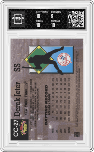 Detek Jeter from the 2022 Topps Stadium Club Members Only Derek Jeter set graded by Arena Club and given an overall grade of 9.5.