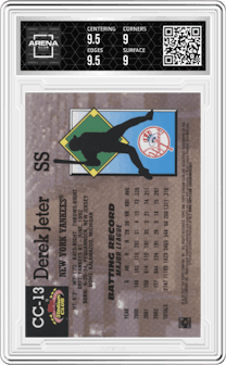 Derek Jeter from the 2022 Topps Stadium Club Members Only Derek Jeter set graded by Arena Club and given an overall grade of 9.5.