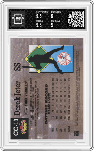 Derek Jeter from the 2022 Topps Stadium Club Members Only Derek Jeter set graded by Arena Club and given an overall grade of 9.5.