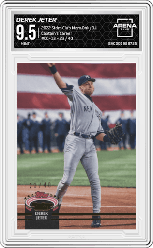 Derek Jeter from the 2022 Topps Stadium Club Members Only Derek Jeter set graded by Arena Club and given an overall grade of 9.5.