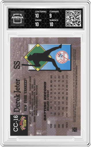 Derek Jeter from the 2022 Topps Stadium Club Members Only Derek Jeter set graded by Arena Club and given an overall grade of 9.5.