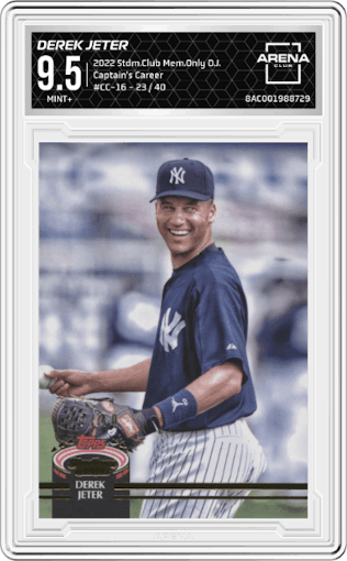 Derek Jeter from the 2022 Topps Stadium Club Members Only Derek Jeter set graded by Arena Club and given an overall grade of 9.5.