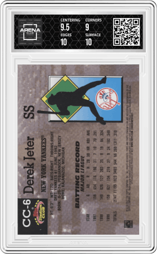 Derek Jeter from the 2022 Topps Stadium Club Members Only Derek Jeter set graded by Arena Club and given an overall grade of 9.5.