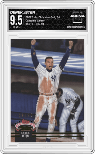 Derek Jeter from the 2022 Topps Stadium Club Members Only Derek Jeter set graded by Arena Club and given an overall grade of 9.5.